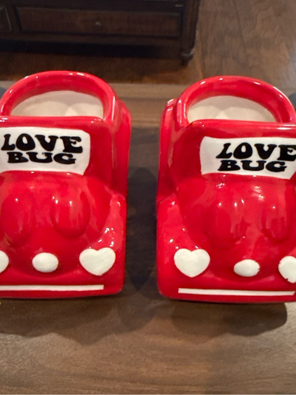 Pair of VINTAGE Red “Love Bug” 2.5” Ceramic Planters / Votive Holders-NWOT